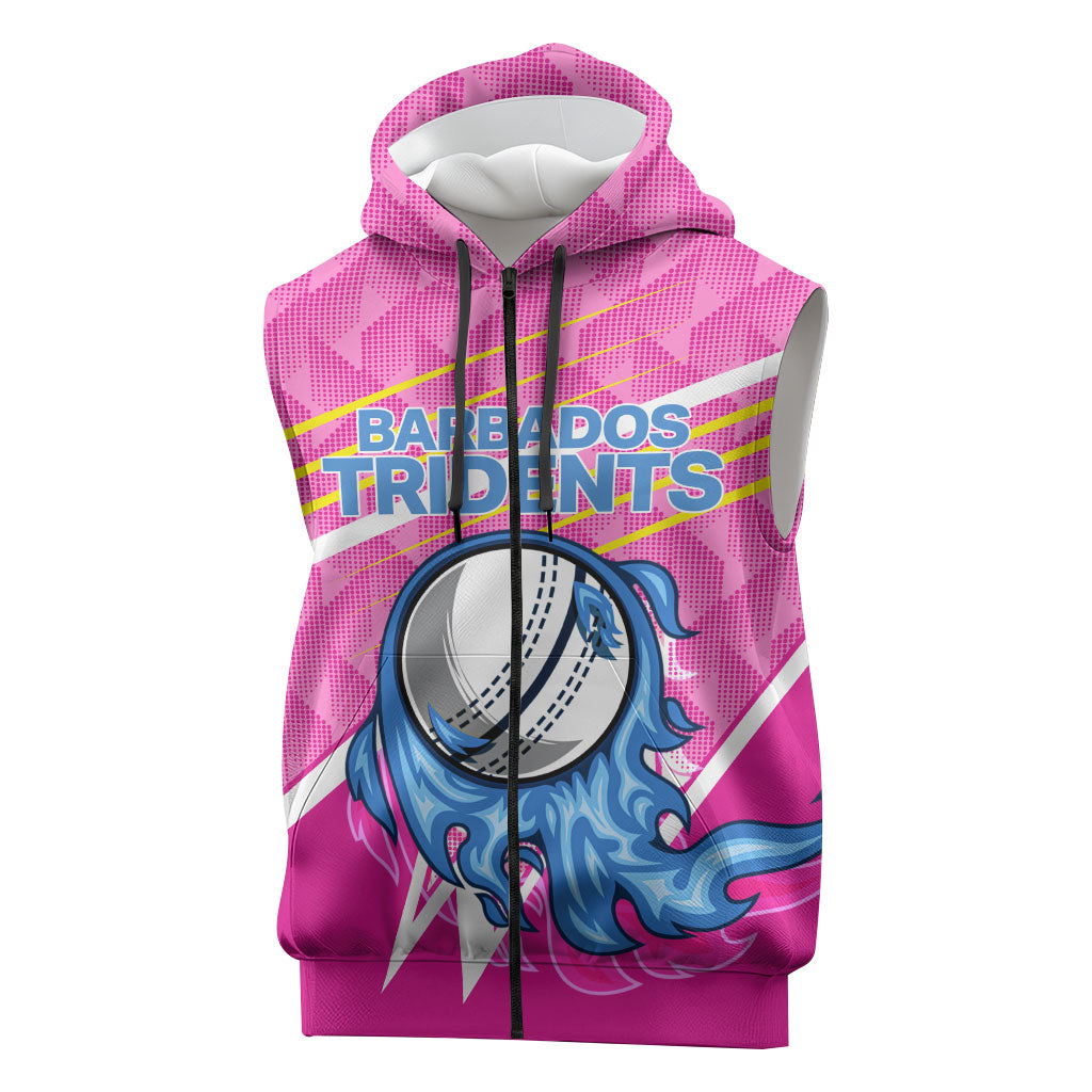 Personalized Barbados Cricket Tridents Sleeveless Zip Hoodie Graphic Geometric Dynamic Sports Mascot