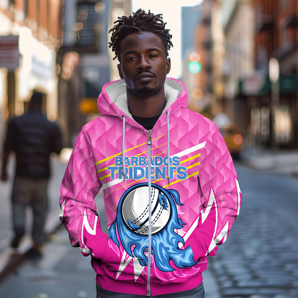 Personalized Barbados Cricket Tridents Zip Hoodie Graphic Geometric Dynamic Sports Mascot