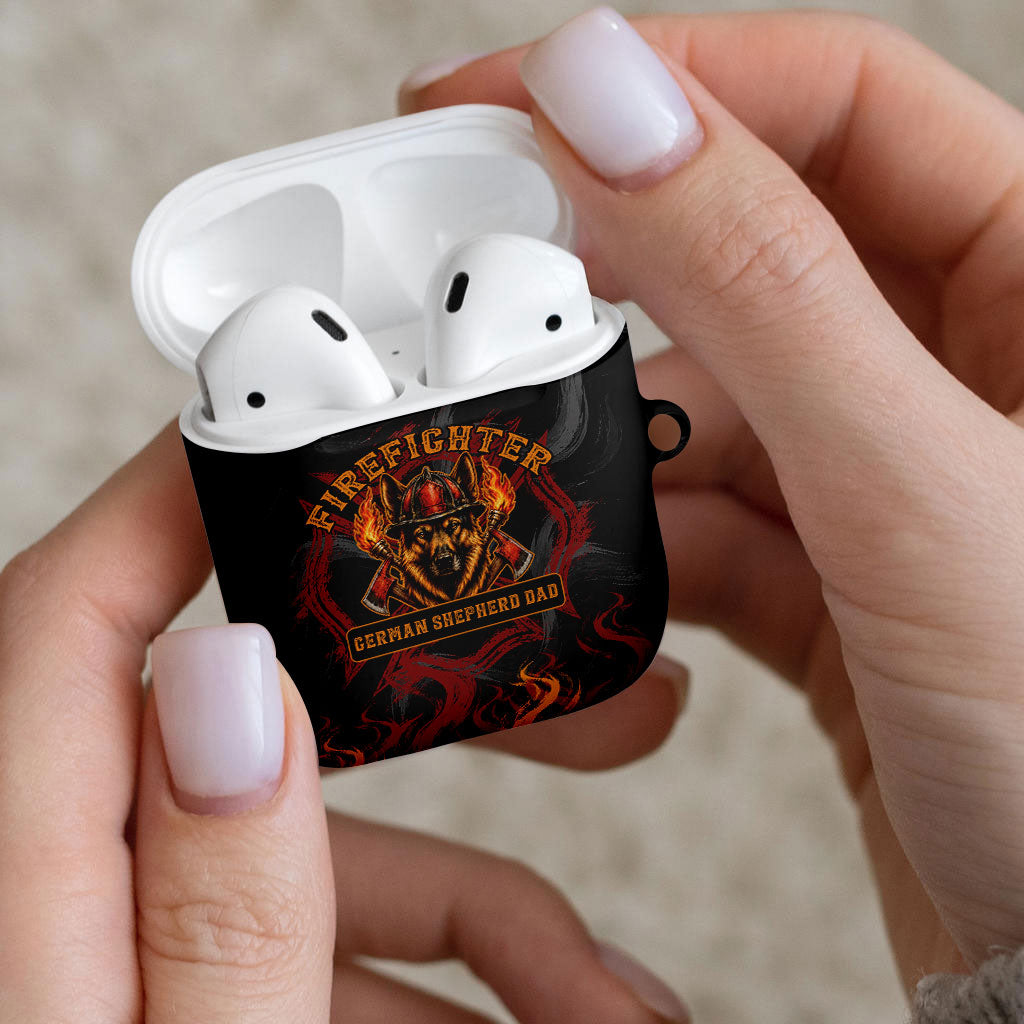 Firefighter German Shepherd Dad AirPods Case Vintage Fire Flames Sunset City Skyline - Always By My Side