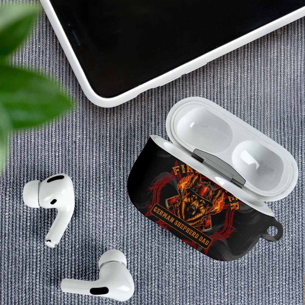 Firefighter German Shepherd Dad AirPods Case Vintage Fire Flames Sunset City Skyline - Always By My Side