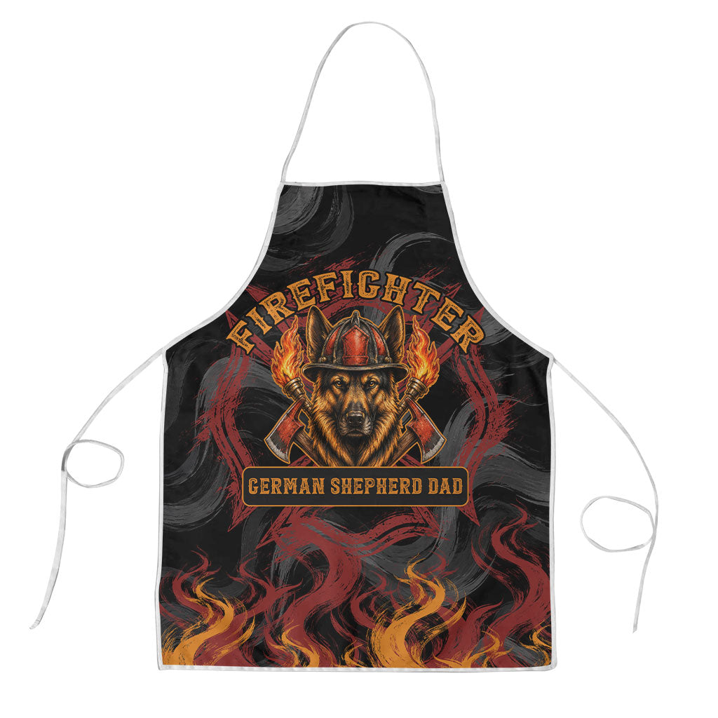 Firefighter German Shepherd Dad Apron Vintage Fire Flames Sunset City Skyline - Always By My Side