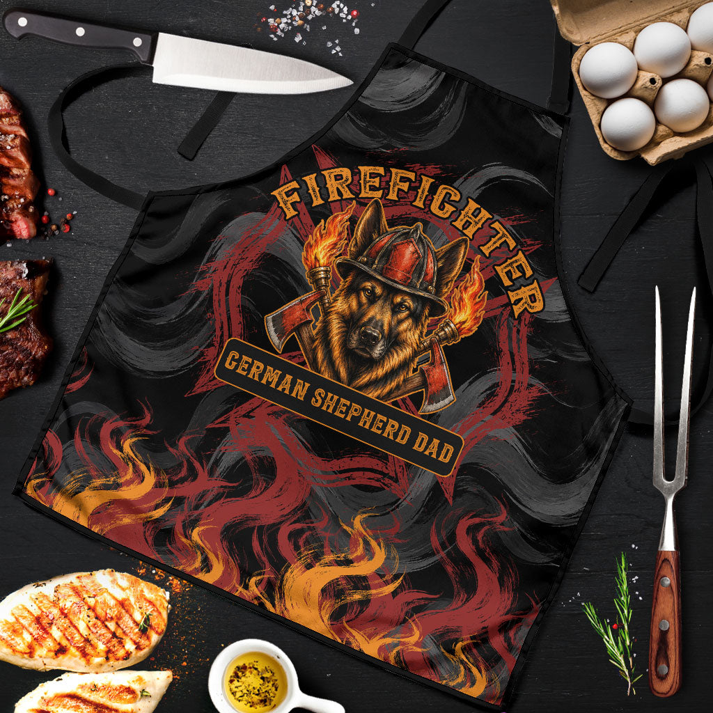 Firefighter German Shepherd Dad Apron Vintage Fire Flames Sunset City Skyline - Always By My Side