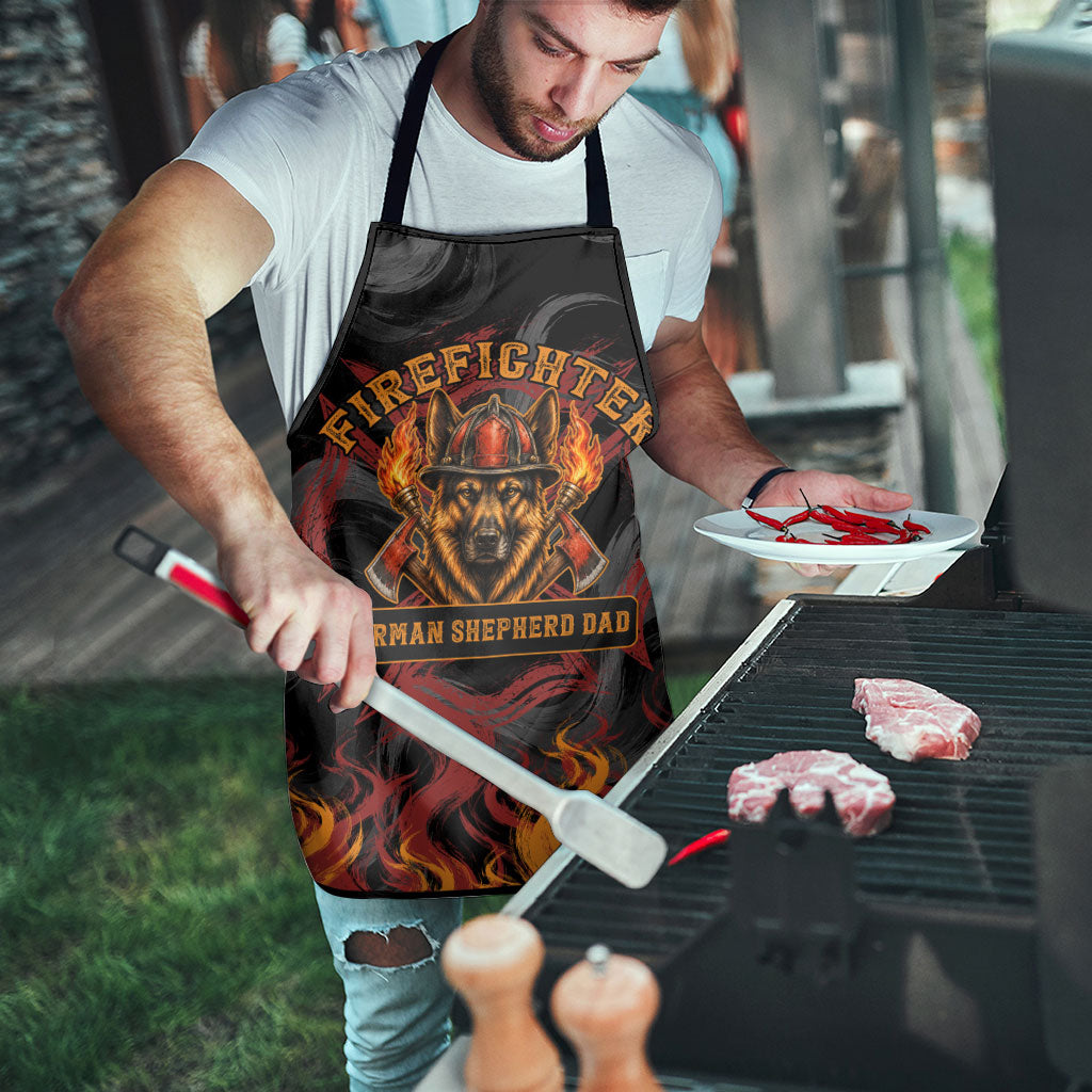 Firefighter German Shepherd Dad Apron Vintage Fire Flames Sunset City Skyline - Always By My Side