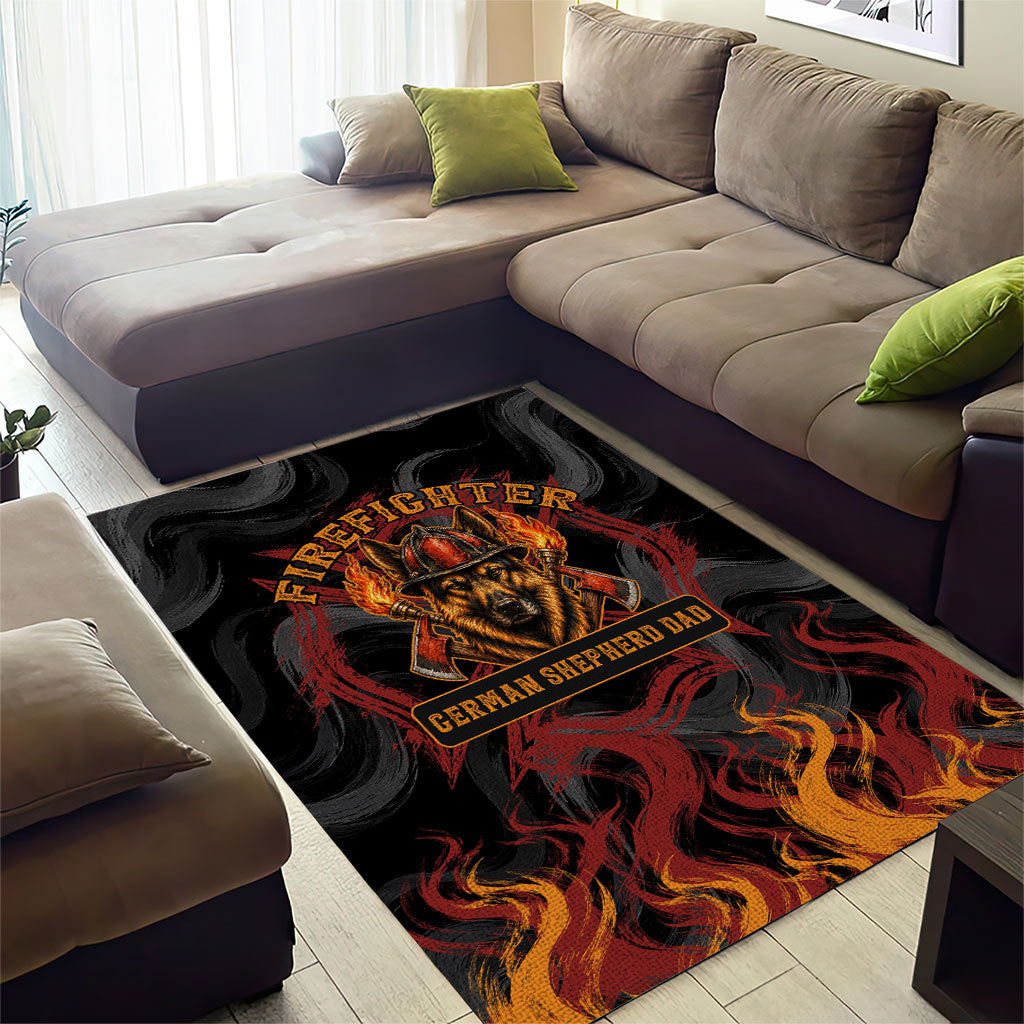 Firefighter German Shepherd Dad Area Rug Vintage Fire Flames Sunset City Skyline - Always By My Side