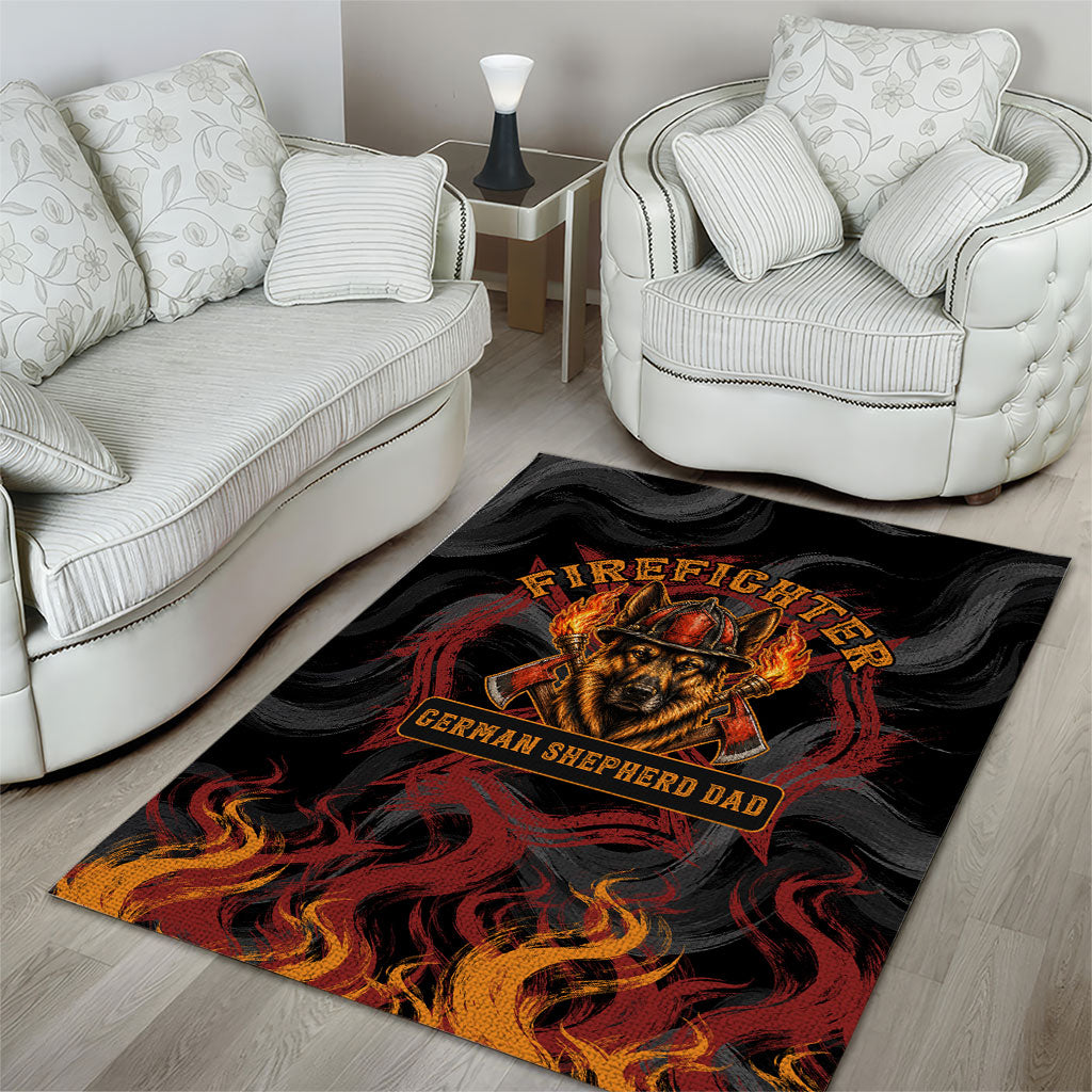 Firefighter German Shepherd Dad Area Rug Vintage Fire Flames Sunset City Skyline - Always By My Side