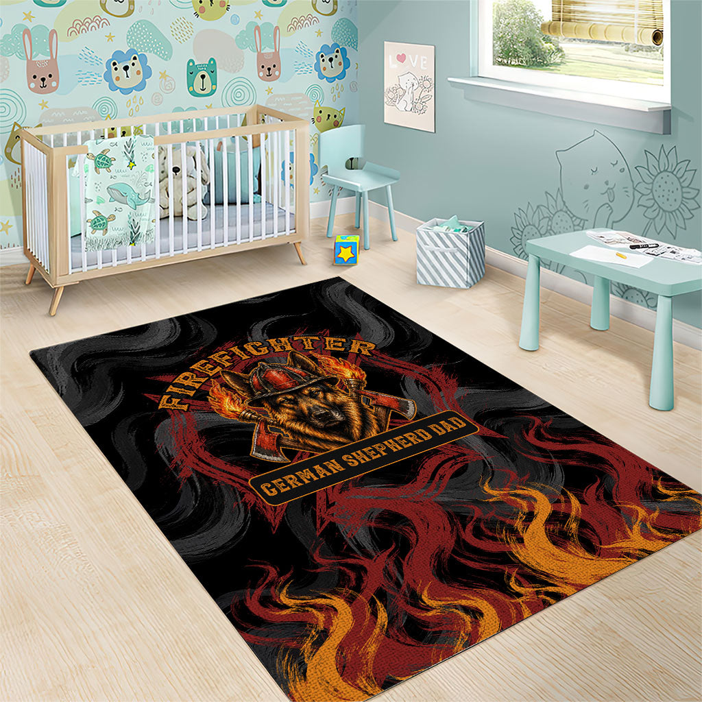 Firefighter German Shepherd Dad Area Rug Vintage Fire Flames Sunset City Skyline - Always By My Side