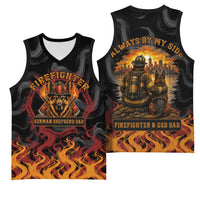 Firefighter German Shepherd Dad Basketball Jersey Vintage Fire Flames Sunset City Skyline - Always By My Side