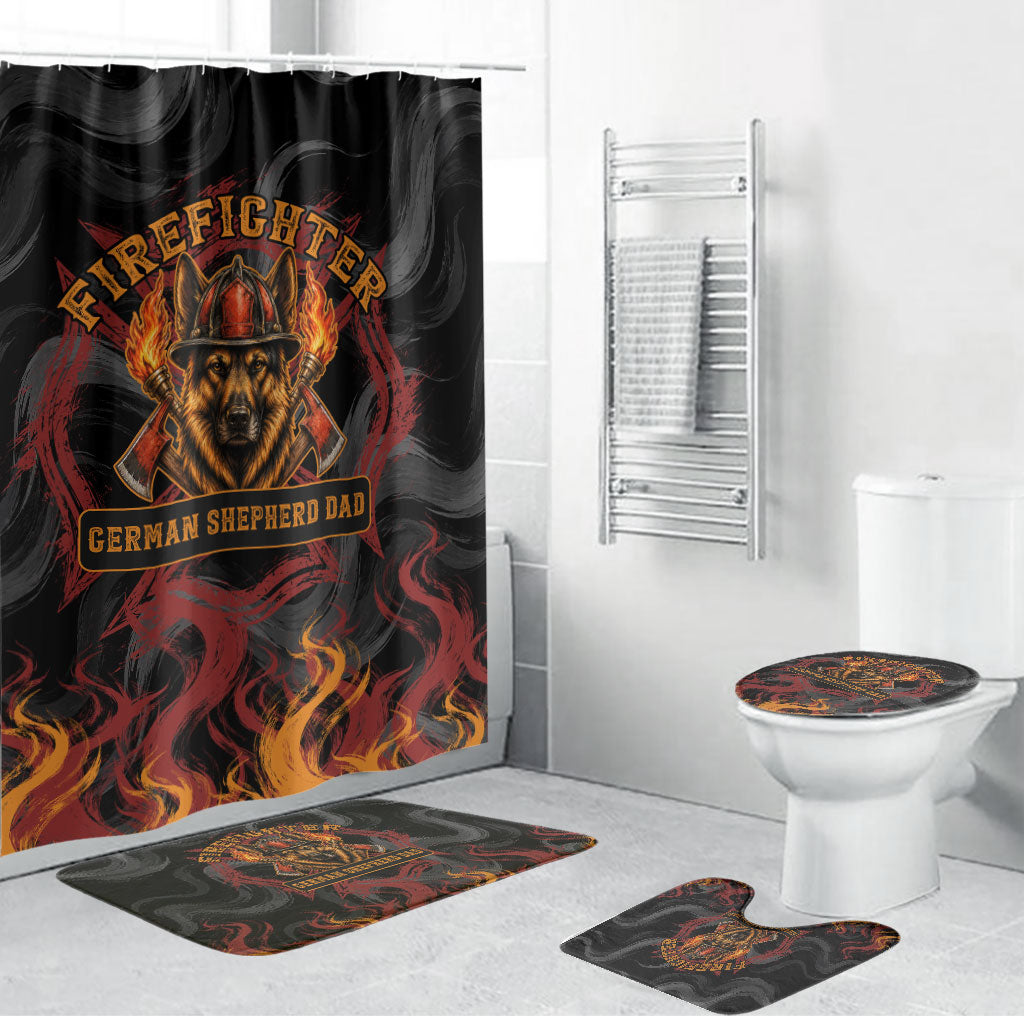 Firefighter German Shepherd Dad Bathroom Set Vintage Fire Flames Sunset City Skyline - Always By My Side