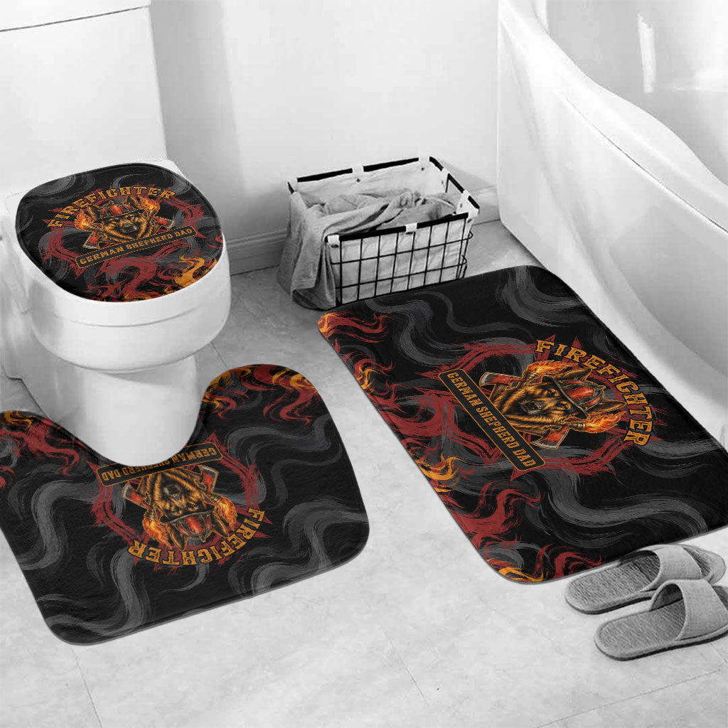 Firefighter German Shepherd Dad Bathroom Set Vintage Fire Flames Sunset City Skyline - Always By My Side