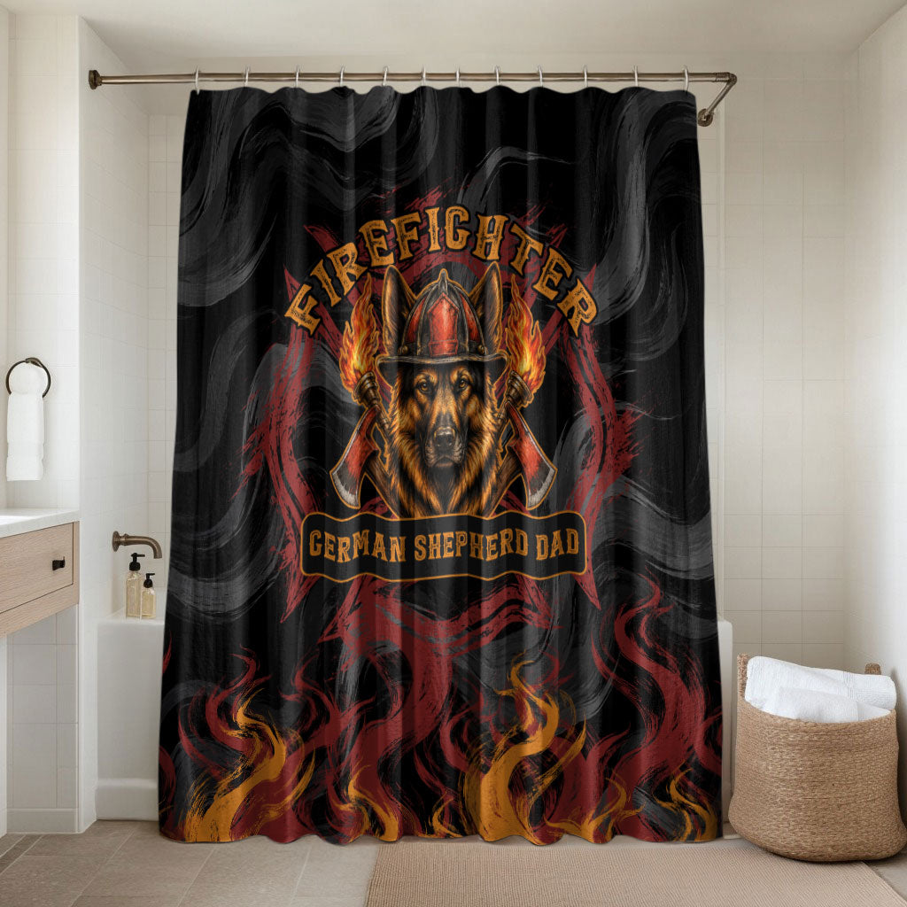 Firefighter German Shepherd Dad Bathroom Set Vintage Fire Flames Sunset City Skyline - Always By My Side
