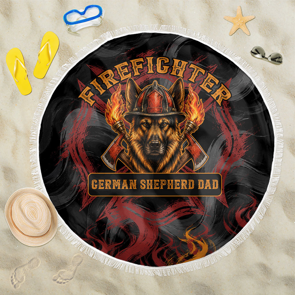 Firefighter German Shepherd Dad Beach Blanket Vintage Fire Flames Sunset City Skyline - Always By My Side