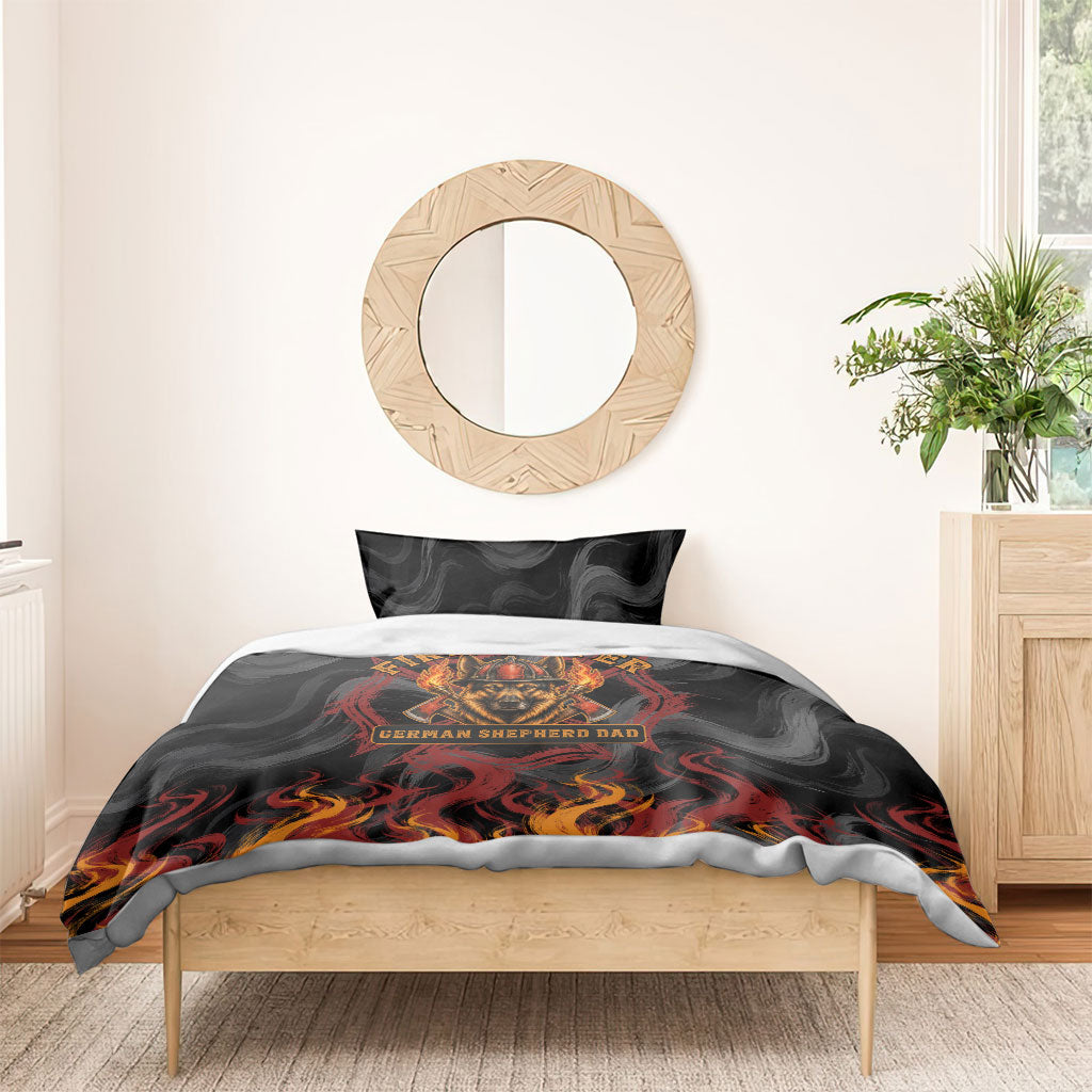Firefighter German Shepherd Dad Bedding Set Vintage Fire Flames Sunset City Skyline - Always By My Side