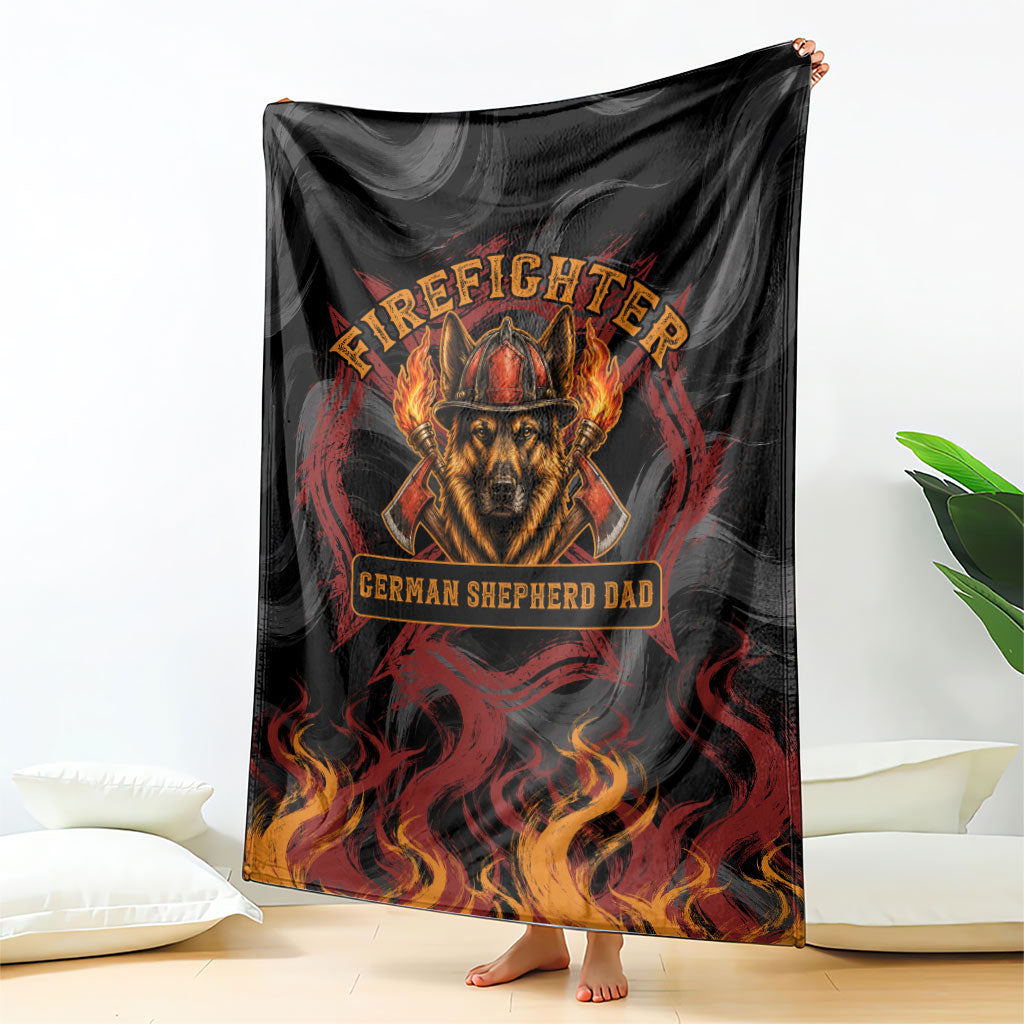 Firefighter German Shepherd Dad Blanket Vintage Fire Flames Sunset City Skyline - Always By My Side