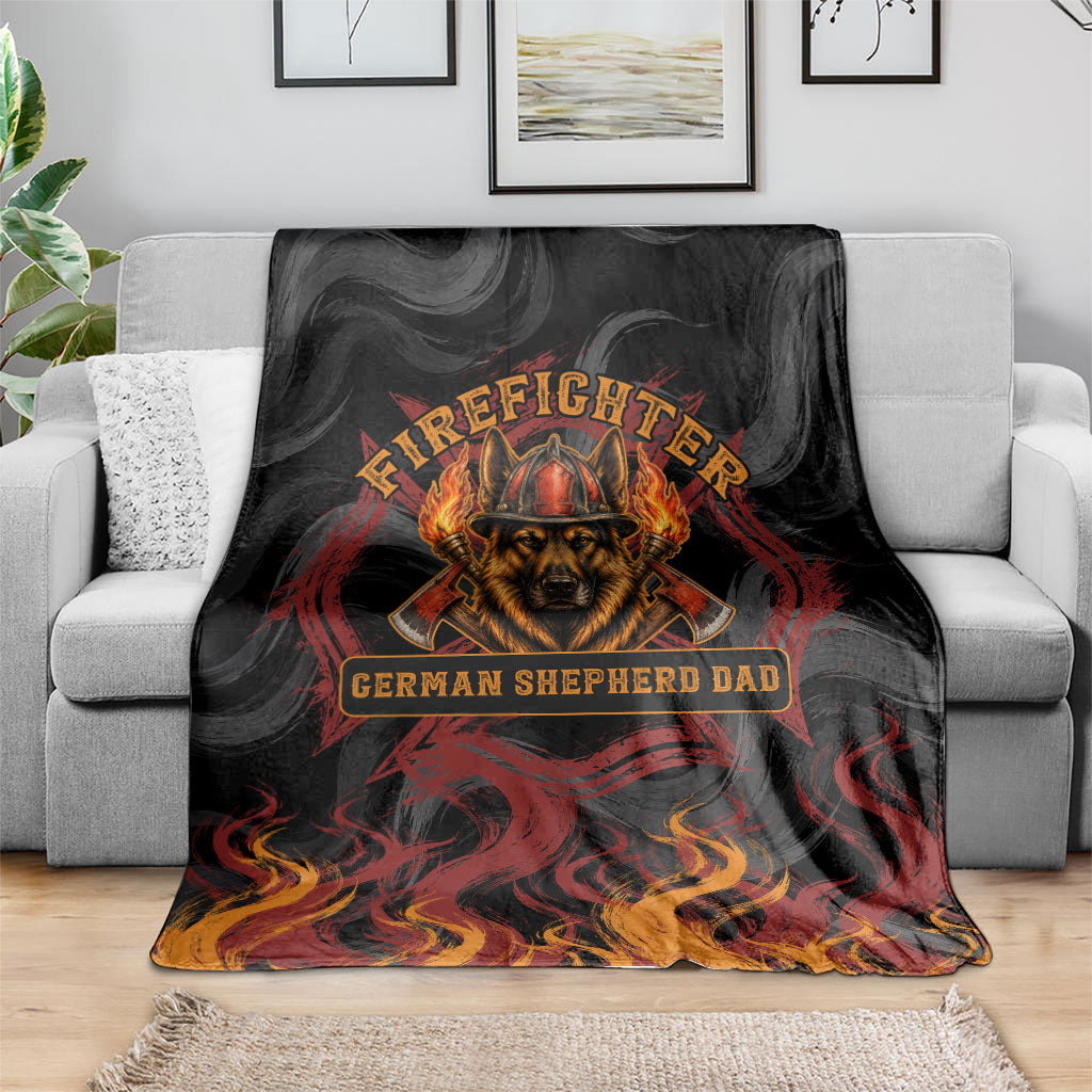 Firefighter German Shepherd Dad Blanket Vintage Fire Flames Sunset City Skyline - Always By My Side