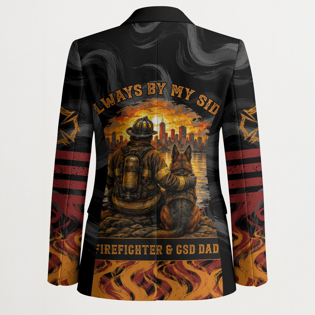 Firefighter German Shepherd Dad Blazer Vintage Fire Flames Sunset City Skyline - Always By My Side