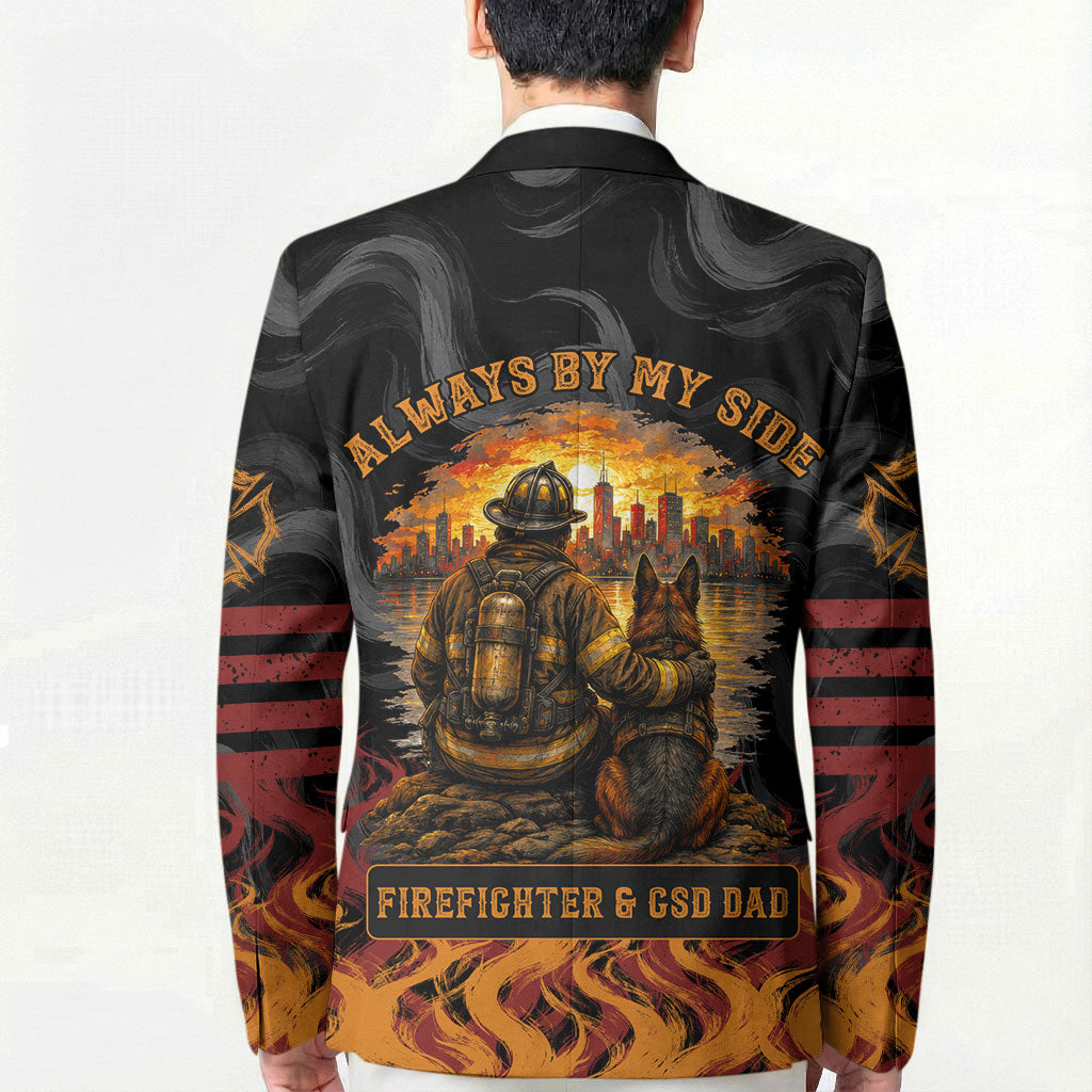 Firefighter German Shepherd Dad Blazer Vintage Fire Flames Sunset City Skyline - Always By My Side
