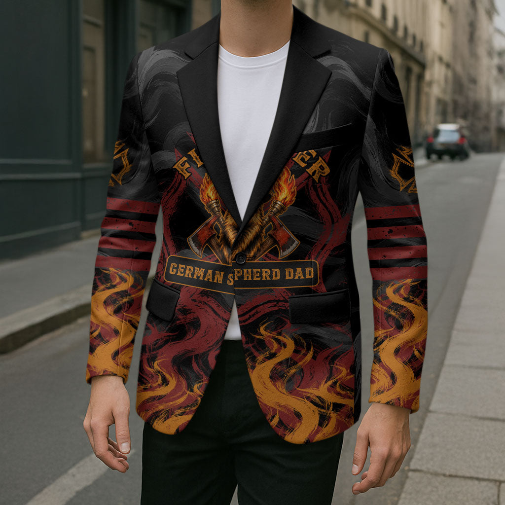 Firefighter German Shepherd Dad Blazer Vintage Fire Flames Sunset City Skyline - Always By My Side
