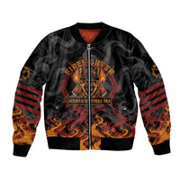 Firefighter German Shepherd Dad Bomber Jacket Vintage Fire Flames Sunset City Skyline - Always By My Side