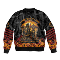 Firefighter German Shepherd Dad Bomber Jacket Vintage Fire Flames Sunset City Skyline - Always By My Side