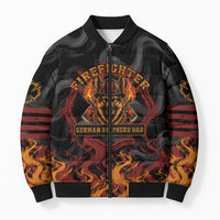Firefighter German Shepherd Dad Bomber Puffer Jacket Vintage Fire Flames Sunset City Skyline - Always By My Side
