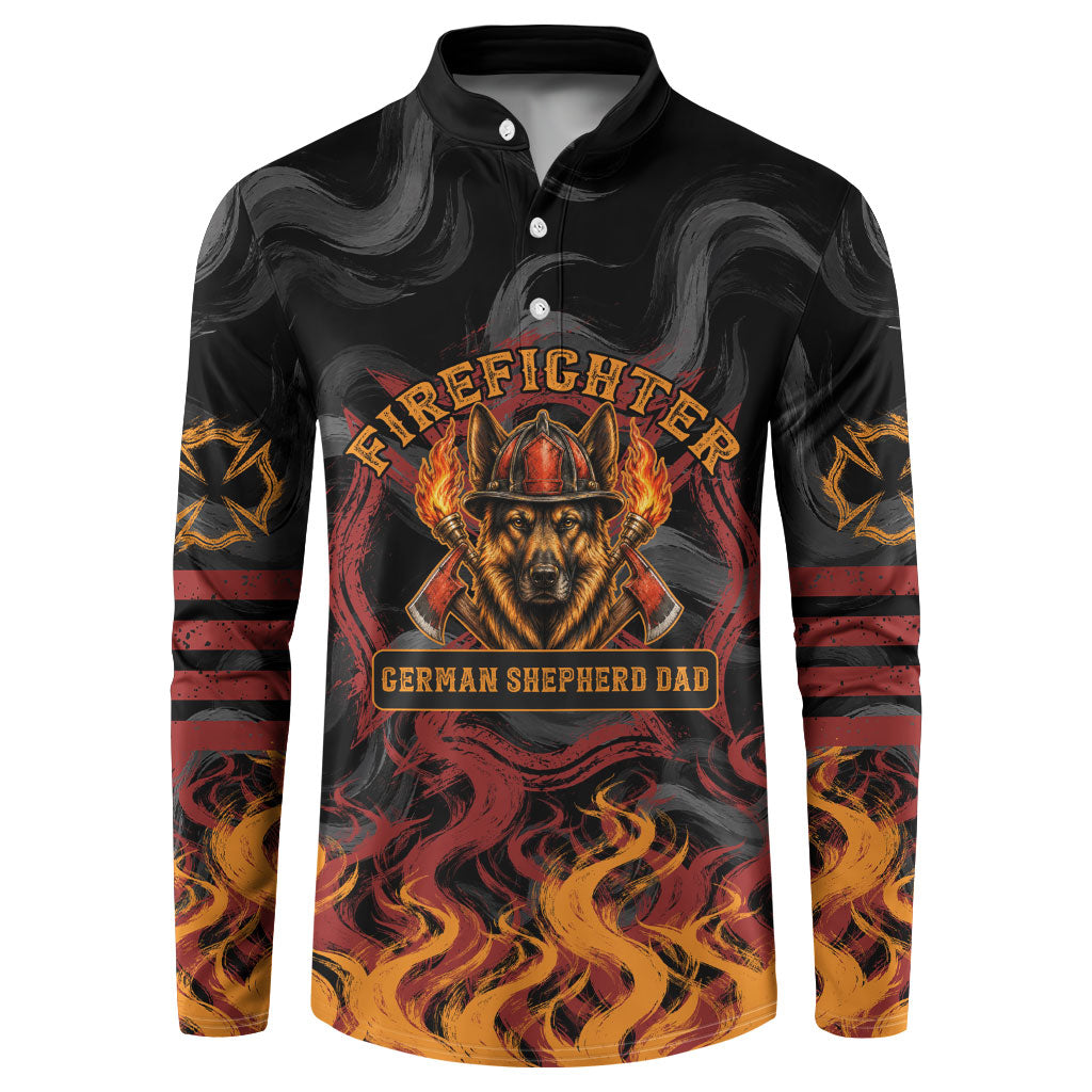Firefighter German Shepherd Dad Button Sweatshirt Vintage Fire Flames Sunset City Skyline - Always By My Side