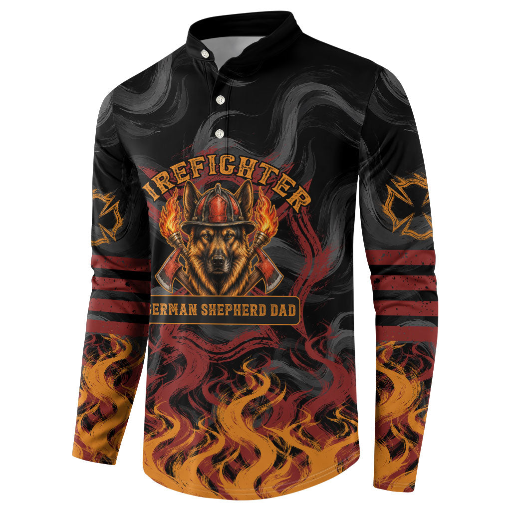 Firefighter German Shepherd Dad Button Sweatshirt Vintage Fire Flames Sunset City Skyline - Always By My Side