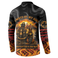 Firefighter German Shepherd Dad Button Sweatshirt Vintage Fire Flames Sunset City Skyline - Always By My Side