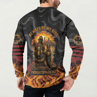 Firefighter German Shepherd Dad Button Sweatshirt Vintage Fire Flames Sunset City Skyline - Always By My Side