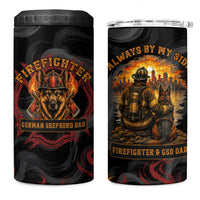 Firefighter German Shepherd Dad 4 in 1 Can Cooler Tumbler Vintage Fire Flames Sunset City Skyline - Always By My Side