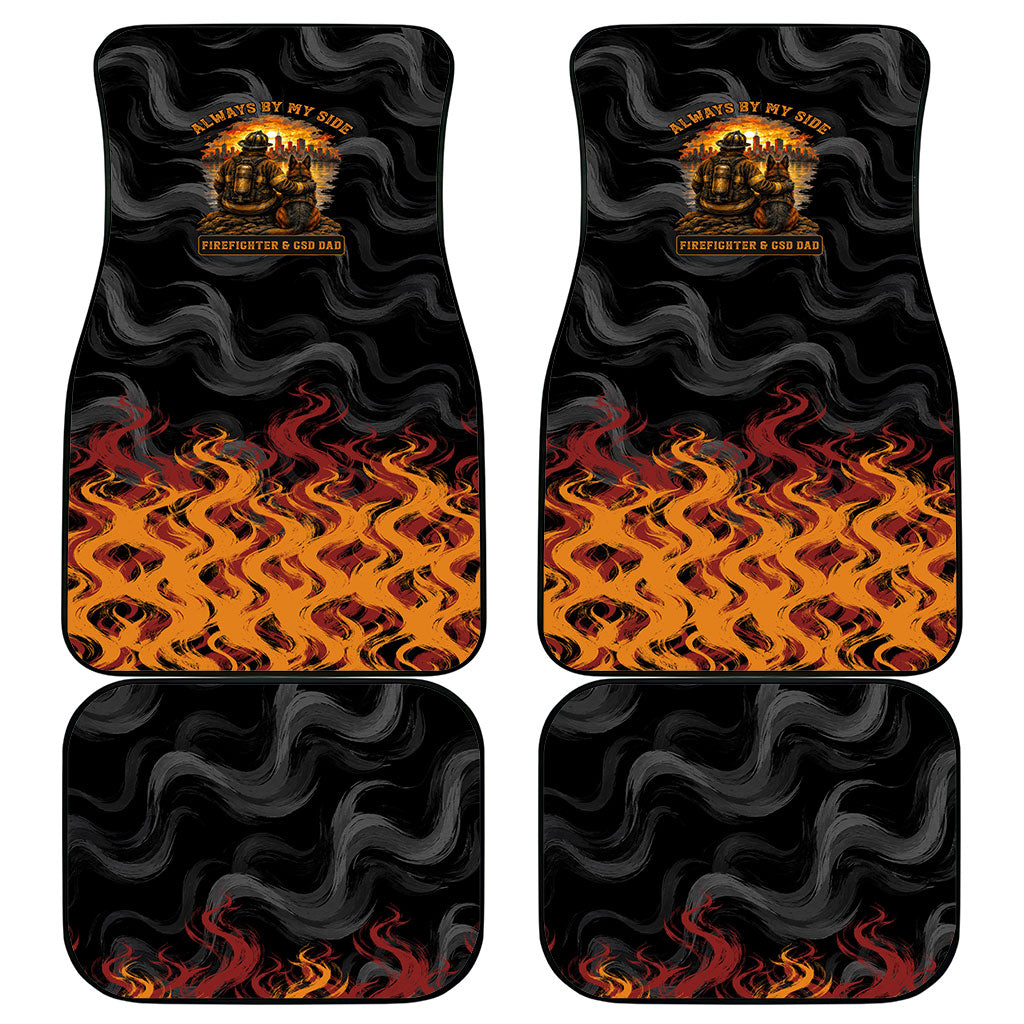Firefighter German Shepherd Dad Car Mats Vintage Fire Flames Sunset City Skyline - Always By My Side