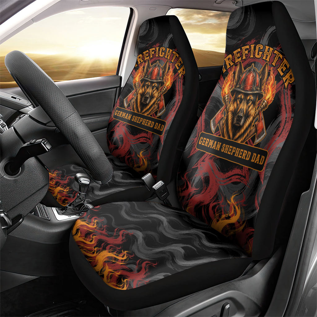 Firefighter German Shepherd Dad Car Seat Cover Vintage Fire Flames Sunset City Skyline - Always By My Side