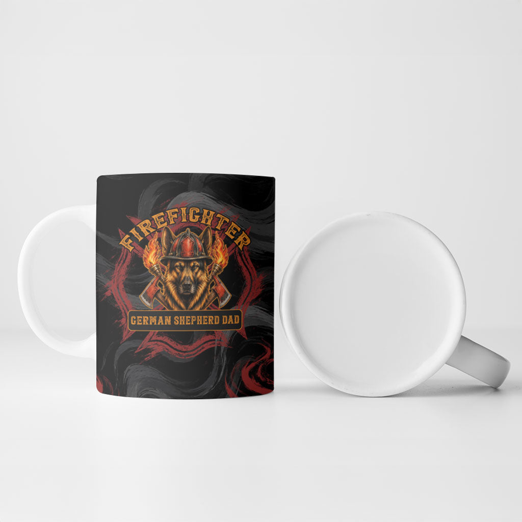 Firefighter German Shepherd Dad Ceramic Mug Vintage Fire Flames Sunset City Skyline - Always By My Side