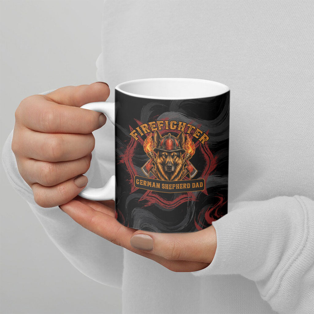 Firefighter German Shepherd Dad Ceramic Mug Vintage Fire Flames Sunset City Skyline - Always By My Side