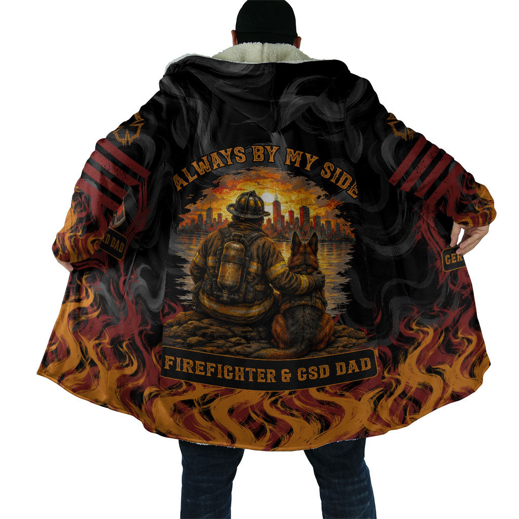 Firefighter German Shepherd Dad Cloak Vintage Fire Flames Sunset City Skyline - Always By My Side