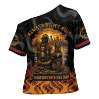 Firefighter German Shepherd Dad Cross Shoulder Shirt Vintage Fire Flames Sunset City Skyline - Always By My Side