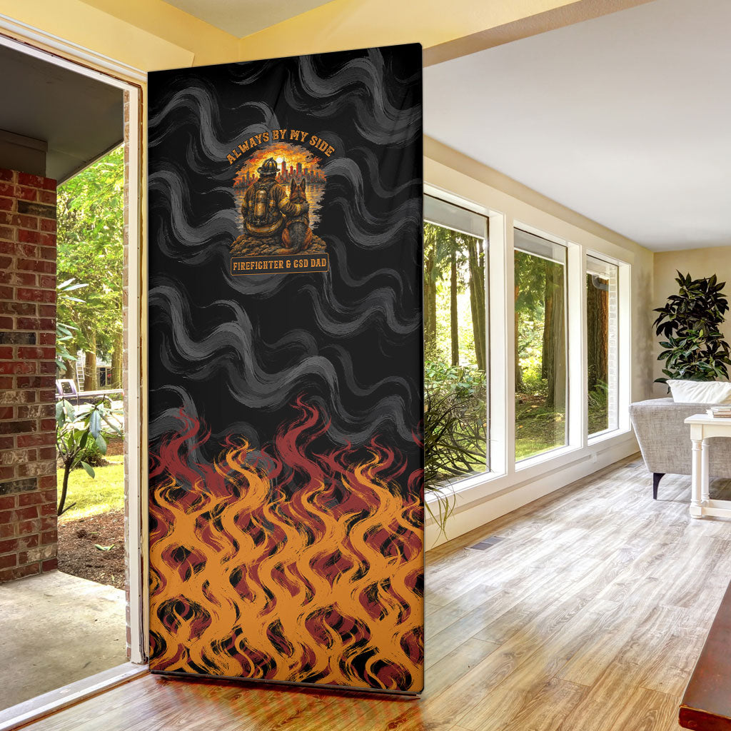Firefighter German Shepherd Dad Door Cover Vintage Fire Flames Sunset City Skyline - Always By My Side