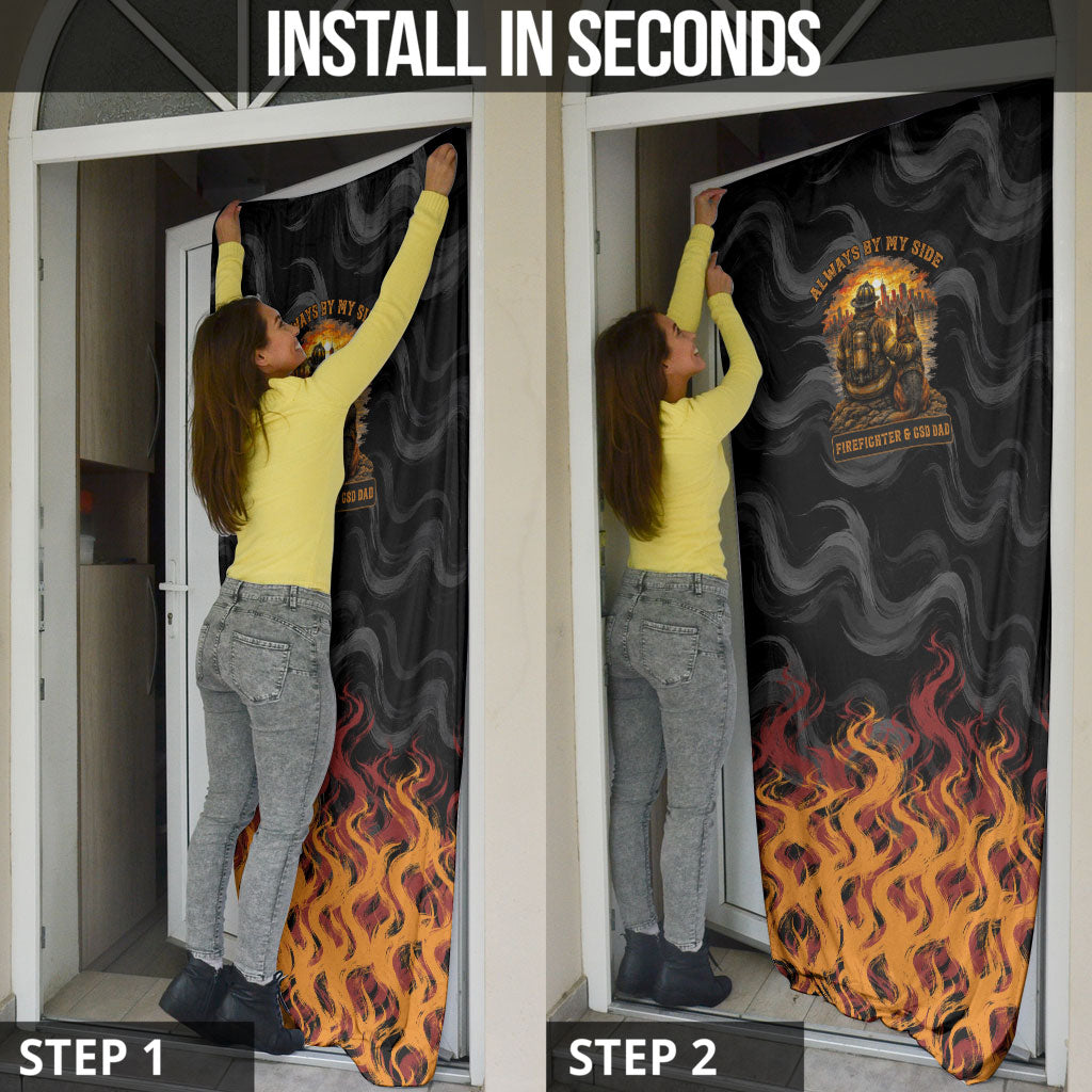 Firefighter German Shepherd Dad Door Cover Vintage Fire Flames Sunset City Skyline - Always By My Side