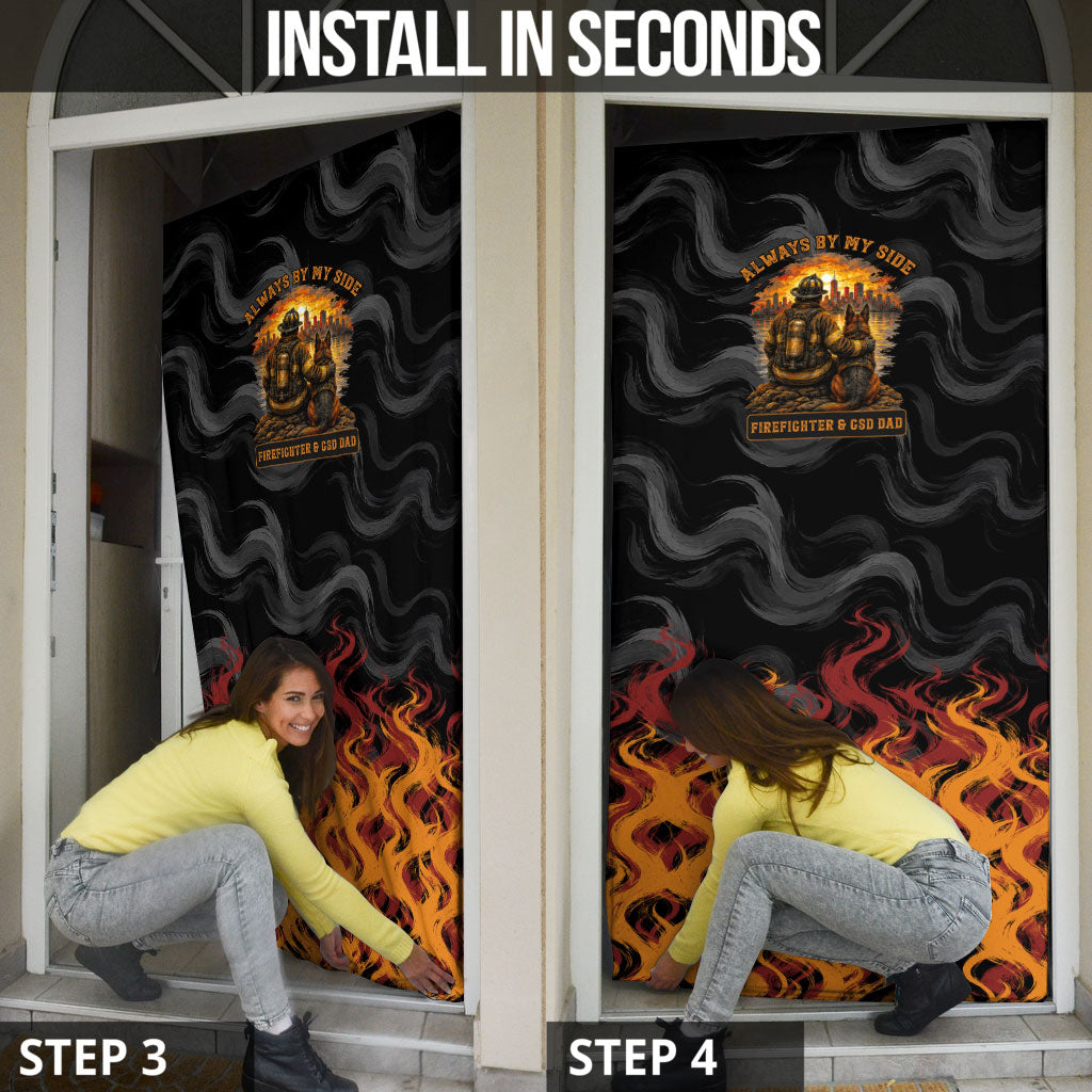 Firefighter German Shepherd Dad Door Cover Vintage Fire Flames Sunset City Skyline - Always By My Side
