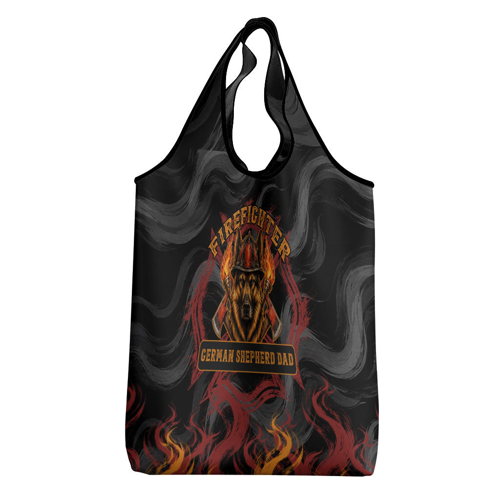 Firefighter German Shepherd Dad Grocery Bag Vintage Fire Flames Sunset City Skyline - Always By My Side