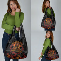 Firefighter German Shepherd Dad Grocery Bag Vintage Fire Flames Sunset City Skyline - Always By My Side