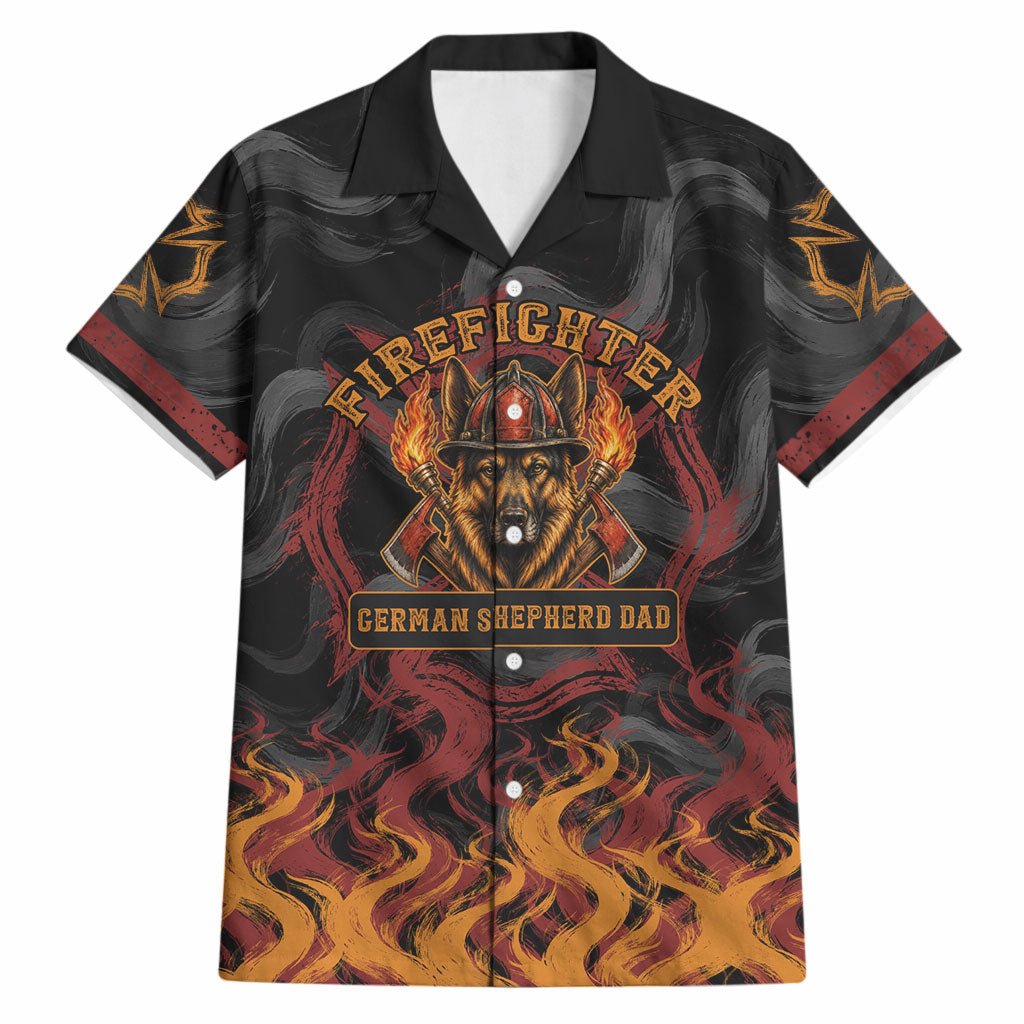 Firefighter German Shepherd Dad Hawaiian Shirt Vintage Fire Flames Sunset City Skyline - Always By My Side