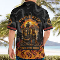 Firefighter German Shepherd Dad Hawaiian Shirt Vintage Fire Flames Sunset City Skyline - Always By My Side