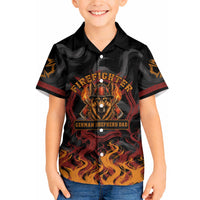 Firefighter German Shepherd Dad Hawaiian Shirt Vintage Fire Flames Sunset City Skyline - Always By My Side