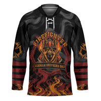 Firefighter German Shepherd Dad Hockey Jersey Vintage Fire Flames Sunset City Skyline - Always By My Side