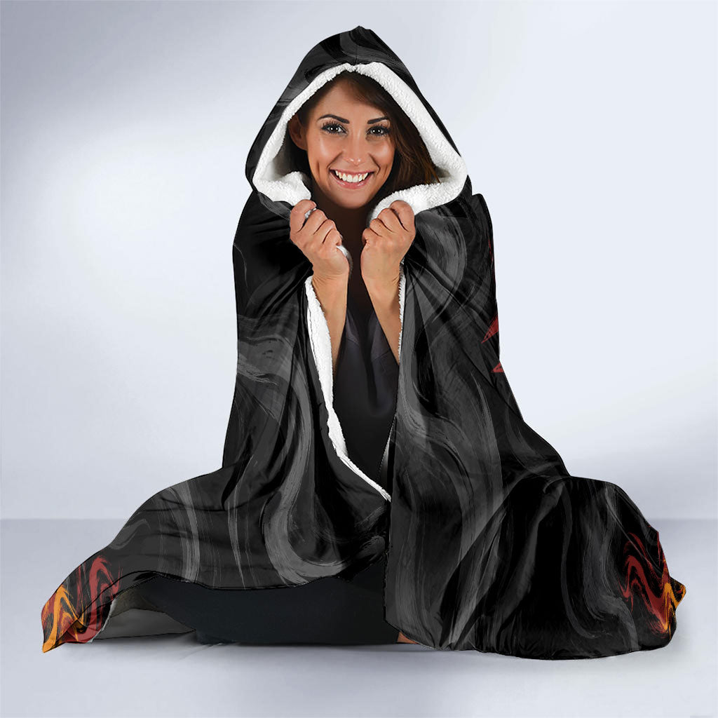 Firefighter German Shepherd Dad Hooded Blanket Vintage Fire Flames Sunset City Skyline - Always By My Side
