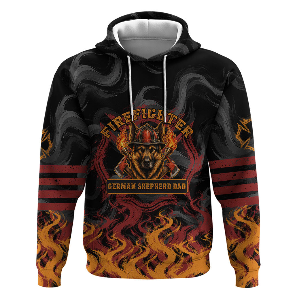 Firefighter German Shepherd Dad Hoodie Vintage Fire Flames Sunset City Skyline - Always By My Side