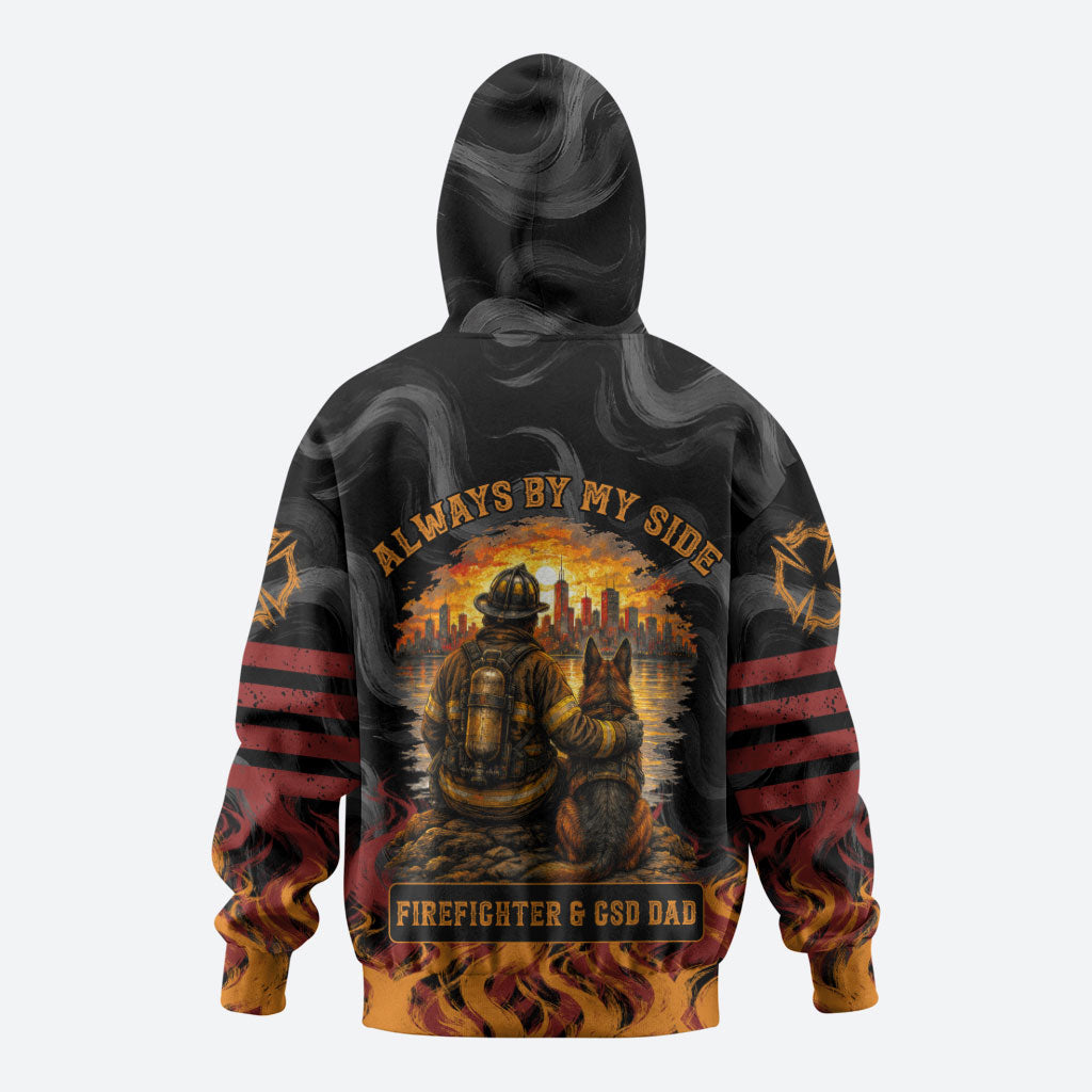Firefighter German Shepherd Dad Hoodie Vintage Fire Flames Sunset City Skyline - Always By My Side