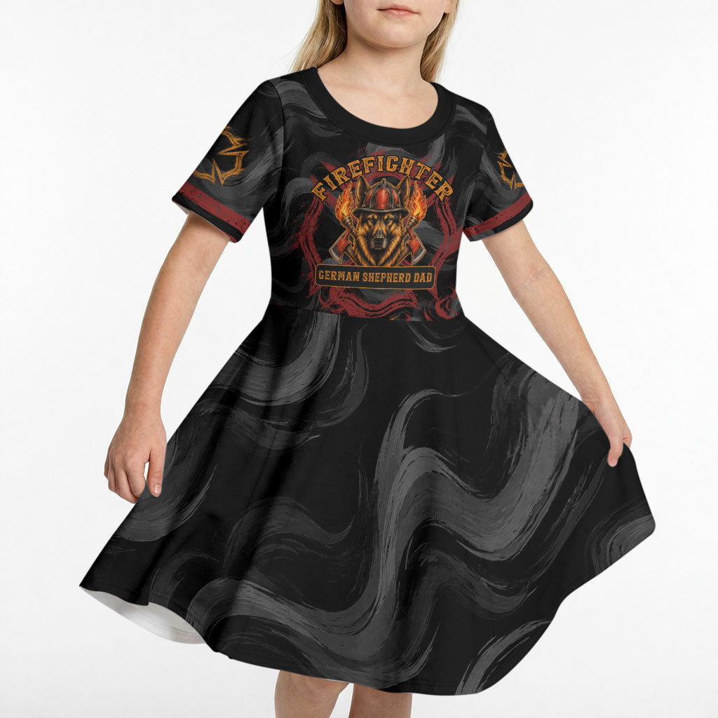 Firefighter German Shepherd Dad Kid Short Sleeve Dress Vintage Fire Flames Sunset City Skyline - Always By My Side