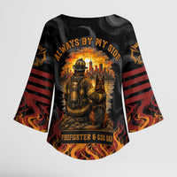 Firefighter German Shepherd Dad Kimono Sleeve Blouse Vintage Fire Flames Sunset City Skyline - Always By My Side