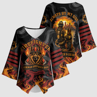 Firefighter German Shepherd Dad Kimono Sleeve Blouse Vintage Fire Flames Sunset City Skyline - Always By My Side